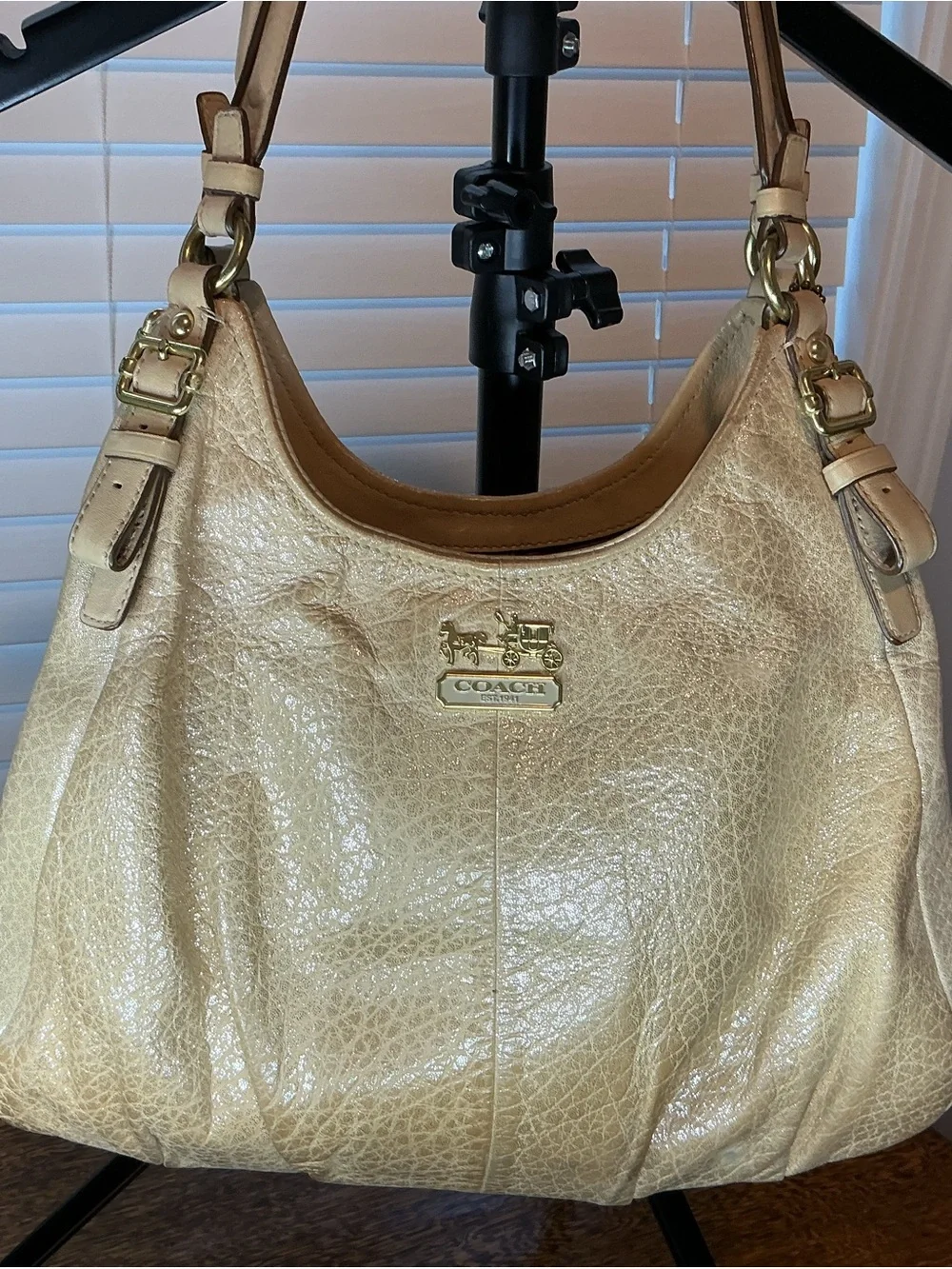 Coach Madison Maggie Metallic Gold Pebbled Leather Hobo
